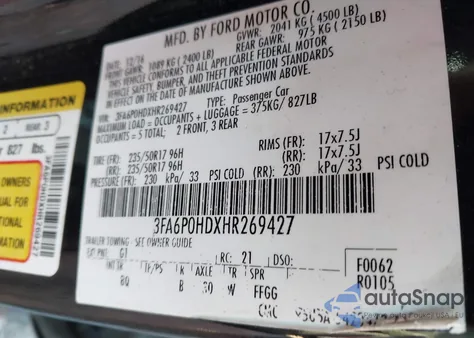 2017 Ford Fusion Se из США, поврежденный, VIN 3FA6P0HDXHR269427